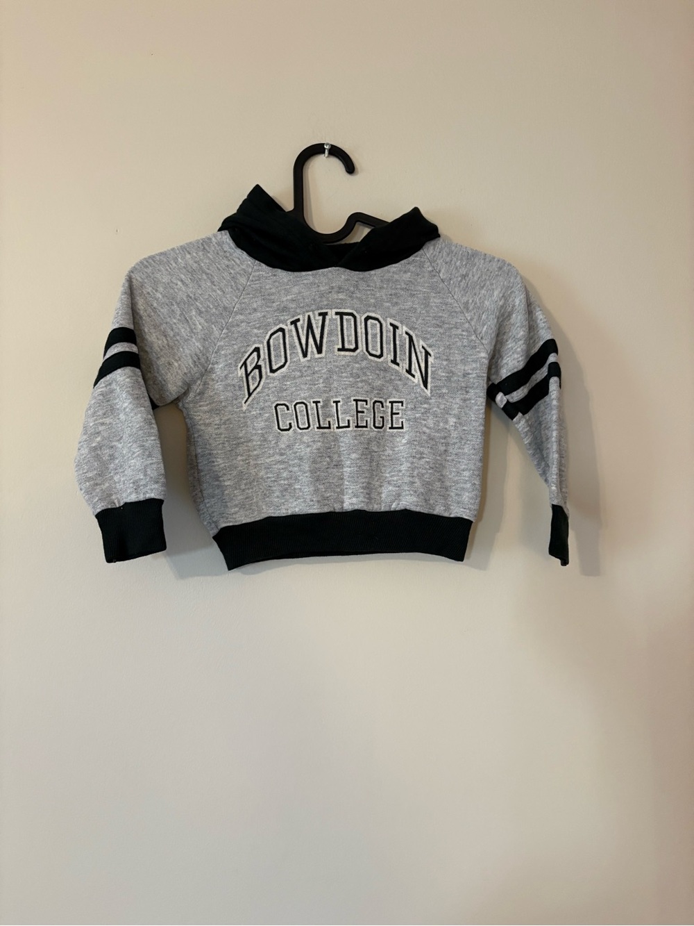 Vintage Bowdoin College Kids Grey & Black Hooded Sweatshirt 2T